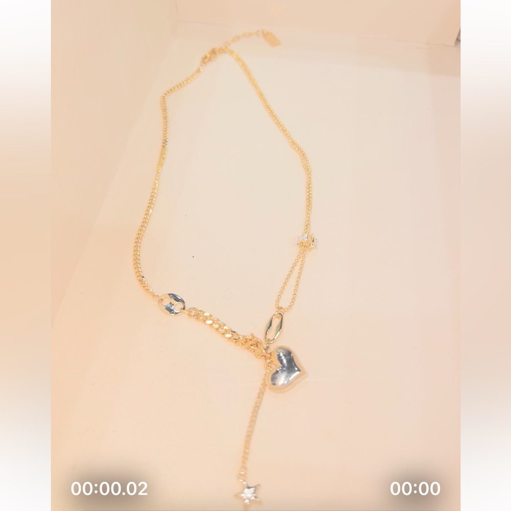 Boutique Gold Layered Heart & Star Charm Necklace — Celestial Y-Drop Pendant